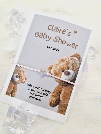Teddy Bear Personalised Baby Shower Wish Bracelet, Mummy to Be, Charm String Bracelet, Personalised Gift - Gender Reveal -678