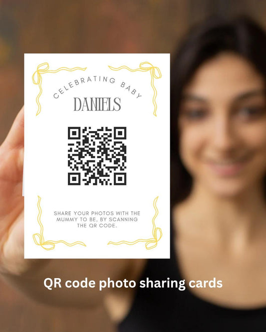 Baby shower QR Code Photo Sharing Cards: Personalised (7x10 cm A7 Size), smartphone photo sharing