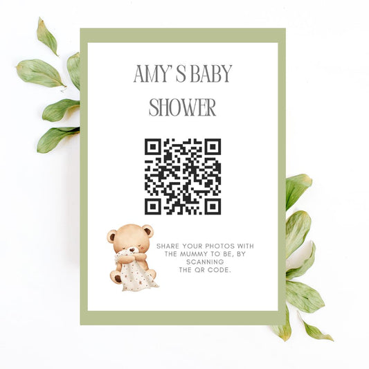 Baby shower QR Code Photo Sharing Cards: Personalised (7x10 cm A7 Size), smartphone photo sharing