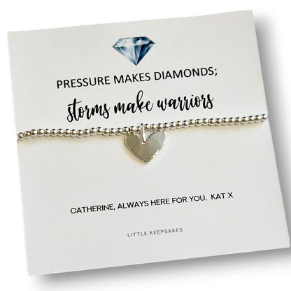 Inspirational Silver Plated Bracelet, Pressure Makes Diamonds Storms Make Warriors Quote Encouragement, Friendship, Thinking Of You Strength