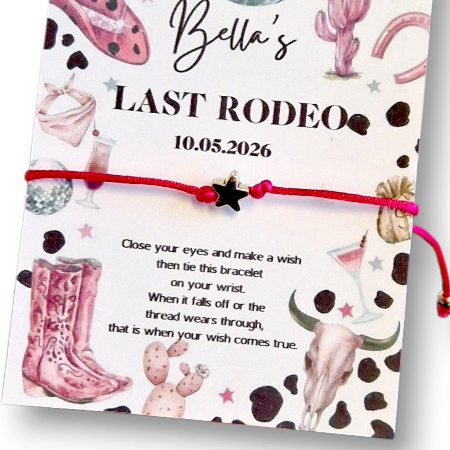 Last Rodeo Wish Bracelet: Hen Party, Birthday Favour, Cowgirl - Hen Do, Team Bride - Personalised - Hoe down