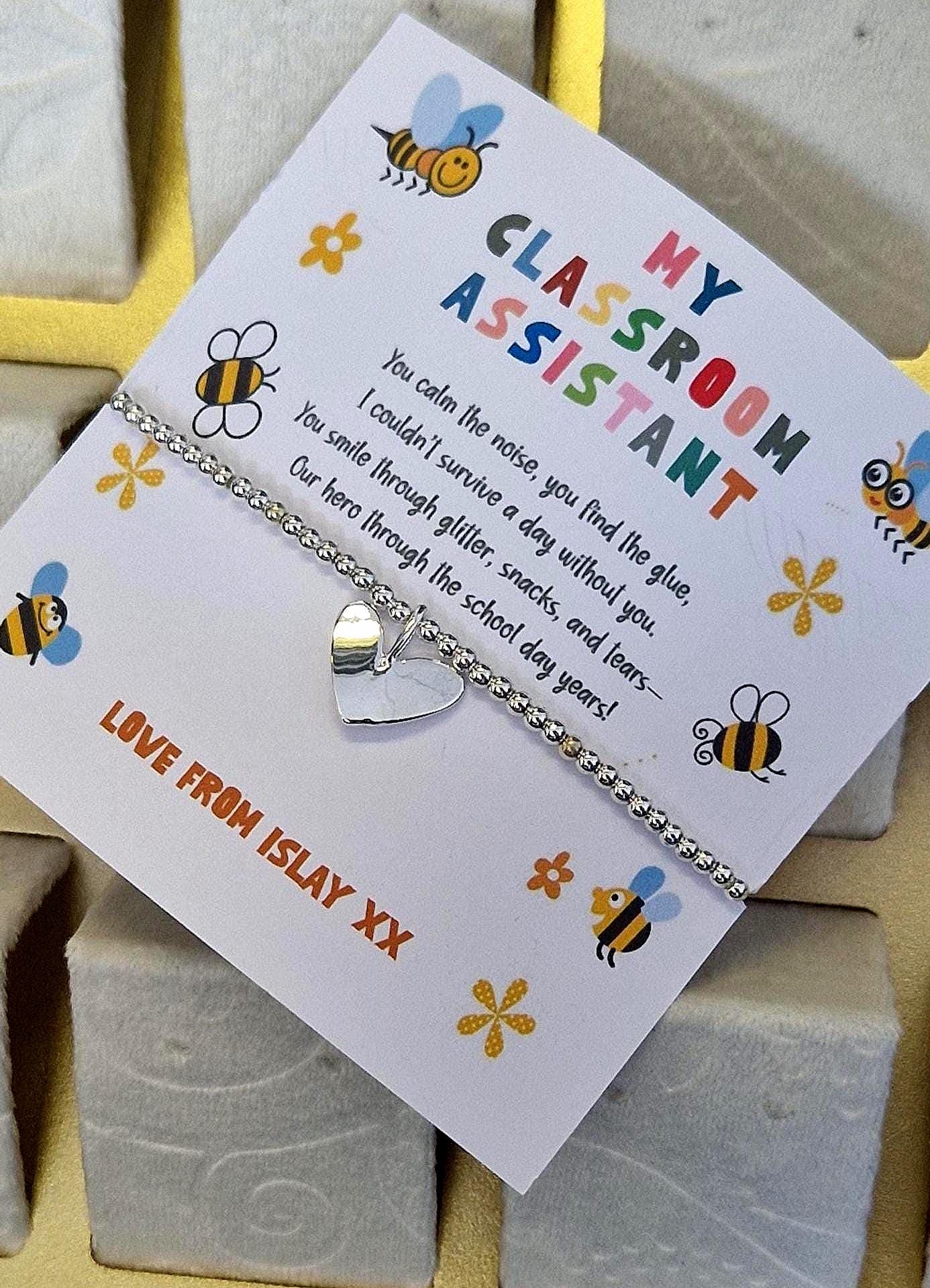 Personalized Silver Plated LSA Bracelet: Classroom Assistant Gift