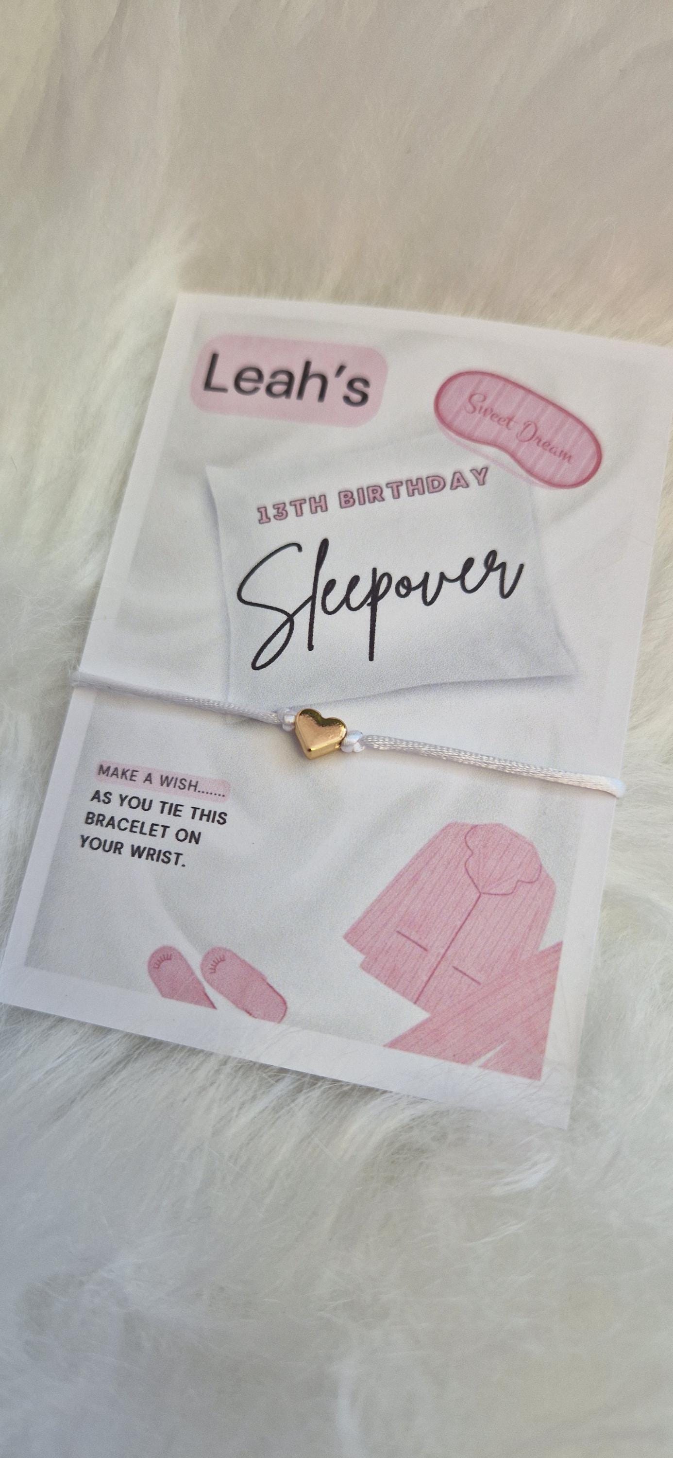 Sleepover - Pyjama Party I Slumber Party - Wish String Charm Bracelet - Party bag filler - Personalised - Any age - Biarthday SS7