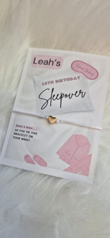 Sleepover - Pyjama Party I Slumber Party - Wish String Charm Bracelet - Party bag filler - Personalised - Any age - Biarthday SS7