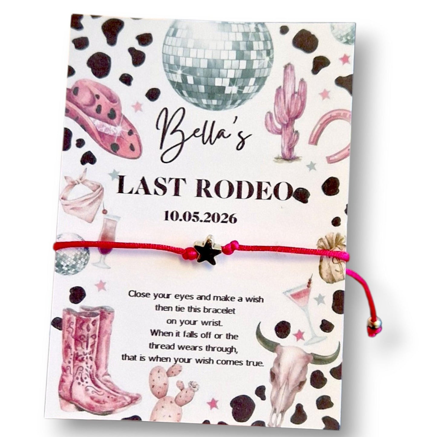 Last Rodeo Wish Bracelet: Hen Party, Birthday Favour, Cowgirl - Hen Do, Team Bride - Personalised - Hoe down