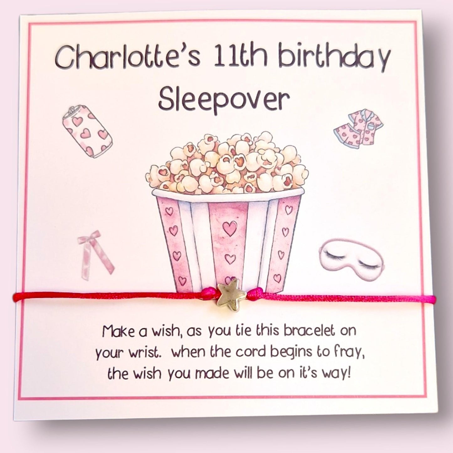 Sleepover Squad Birthday Wish Bracelet: Personalised Party Favour - Guest Gift - Friends