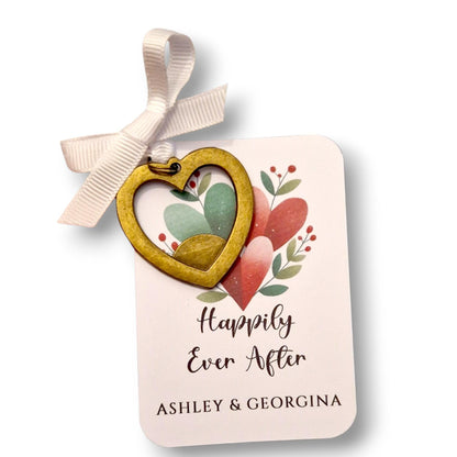 Wedding Favour Heart Key Metal Keyring Happily Ever After with Personalised Tag, Key Shaped Keychain Guest Gift, Thank You Wedding Favour