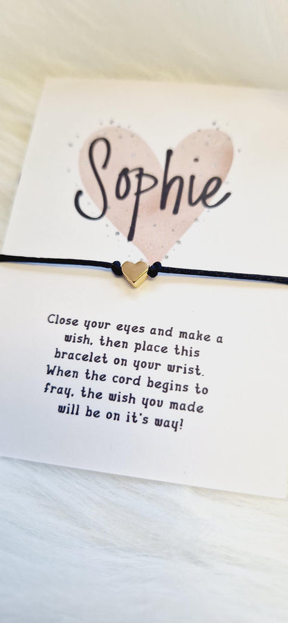Personalized Wish Bracelet: Rose Gold Heart, Friendship Gift