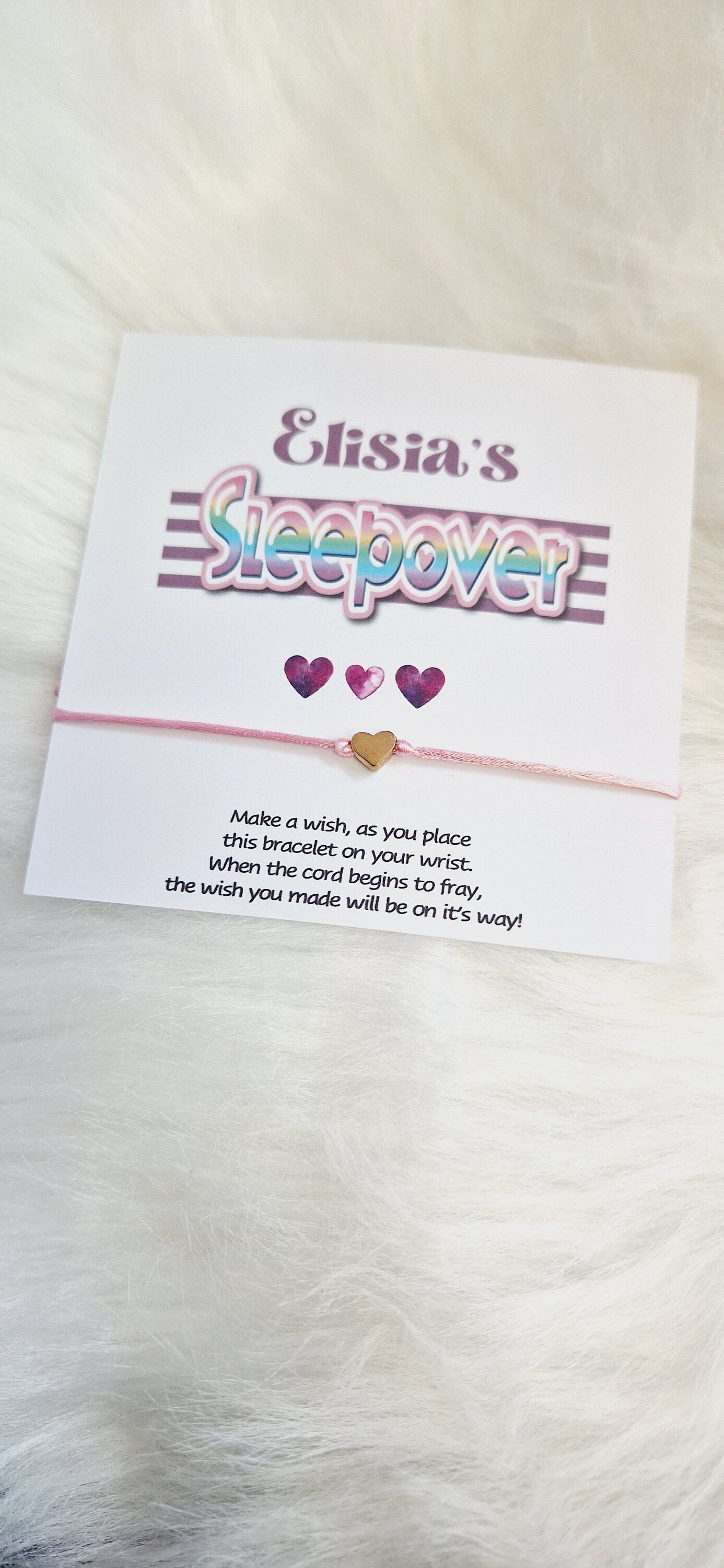Sleepover Birthday - Sleepover Party - Wish String Charm Bracelet - Party bag filler - Personalised - Any age - Slumber Party Sv5