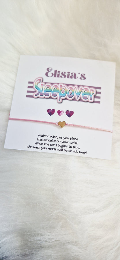 Sleepover Birthday - Sleepover Party - Wish String Charm Bracelet - Party bag filler - Personalised - Any age - Slumber Party Sv5