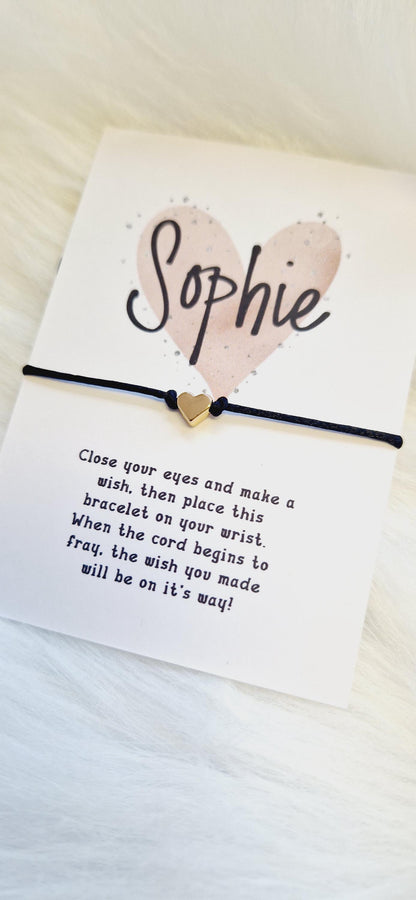 Personalized Wish Bracelet: Rose Gold Heart, Friendship Gift