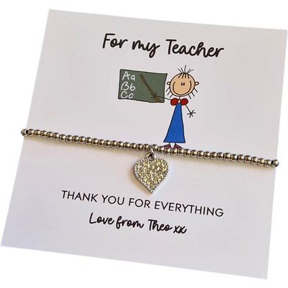 Teacher Thank you for everything Charm Bracelet I Teacher Gift I Teacher Gift Acrylic Heart Charm Bracelet – Diamante Jewellery End of Year