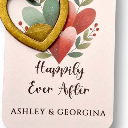 Wedding Favour Heart Key Metal Keyring Happily Ever After with Personalised Tag, Key Shaped Keychain Guest Gift, Thank You Wedding Favour