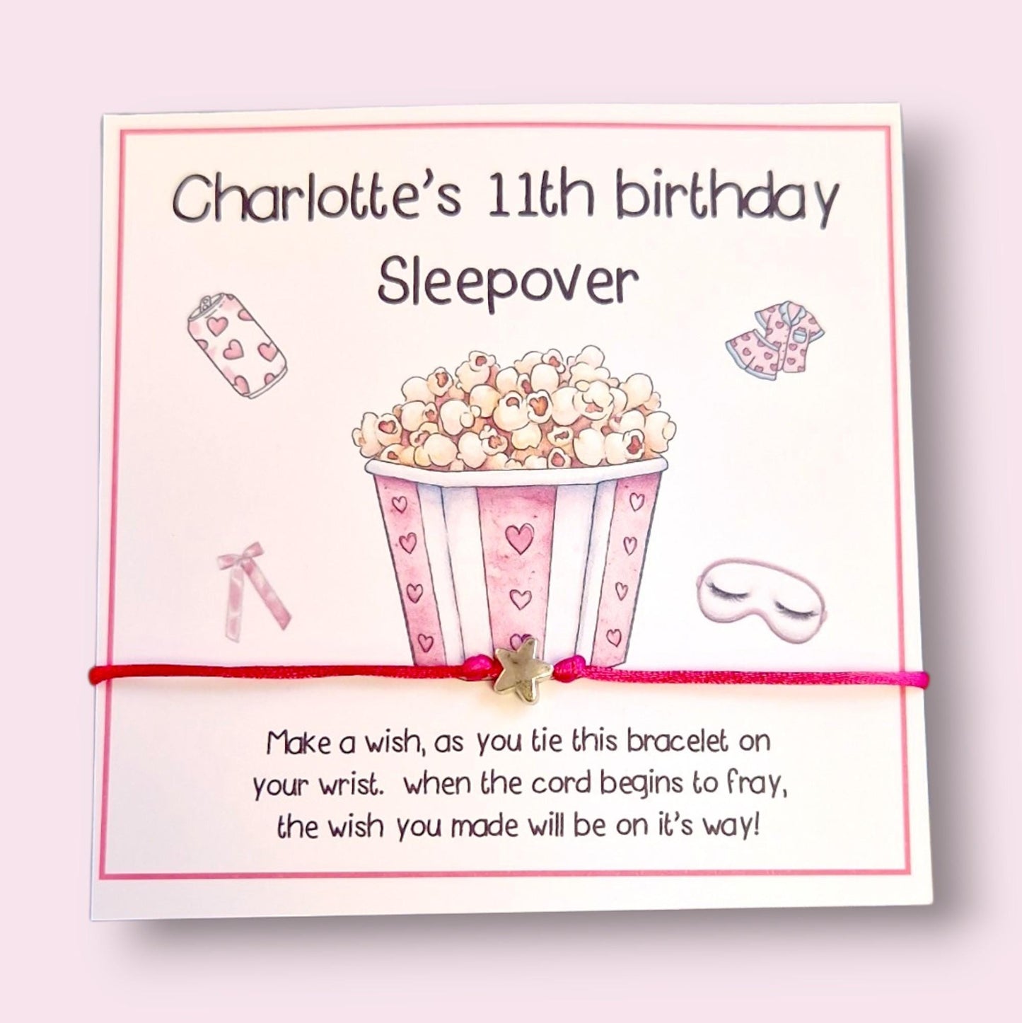 Sleepover Squad Birthday Wish Bracelet: Personalised Party Favour - Guest Gift - Friends