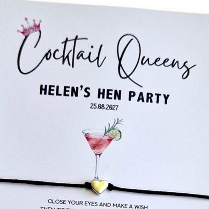 Personalized Cocktail Queens Wish Bracelet for Hen Party - Perfect Bachelorette Keepsake  Hen Weekend - Hen Do