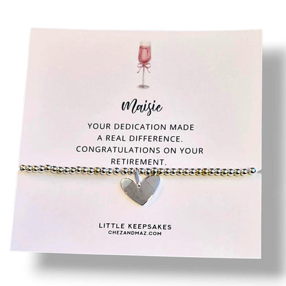 Retirement Bracelet: Silver Plated Heart Charm, Inspirational Gift - Leaving Gift - Retiring - New Chapter