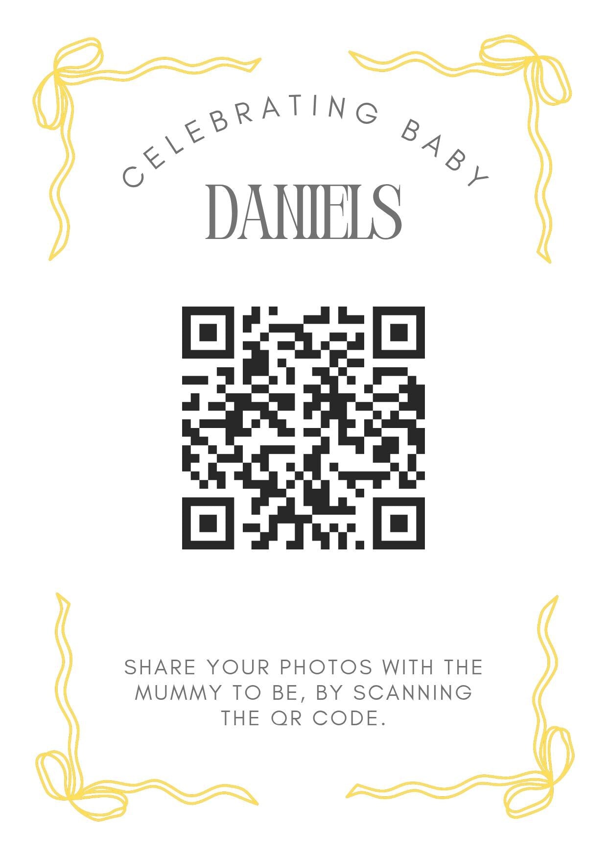 Baby shower QR Code Photo Sharing Cards: Personalised (7x10 cm A7 Size), smartphone photo sharing