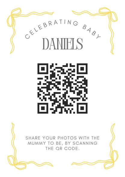 Baby shower QR Code Photo Sharing Cards: Personalised (7x10 cm A7 Size), smartphone photo sharing