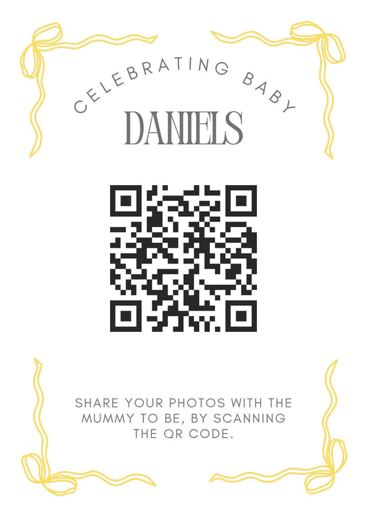Baby shower QR Code Photo Sharing Cards: Personalised (7x10 cm A7 Size), smartphone photo sharing