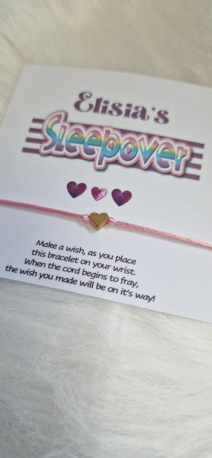 Sleepover Birthday - Sleepover Party - Wish String Charm Bracelet - Party bag filler - Personalised - Any age - Slumber Party Sv5