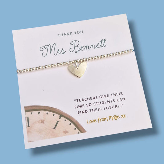 Personalized Teacher Thank You Bracelet: Silver Beaded Charm