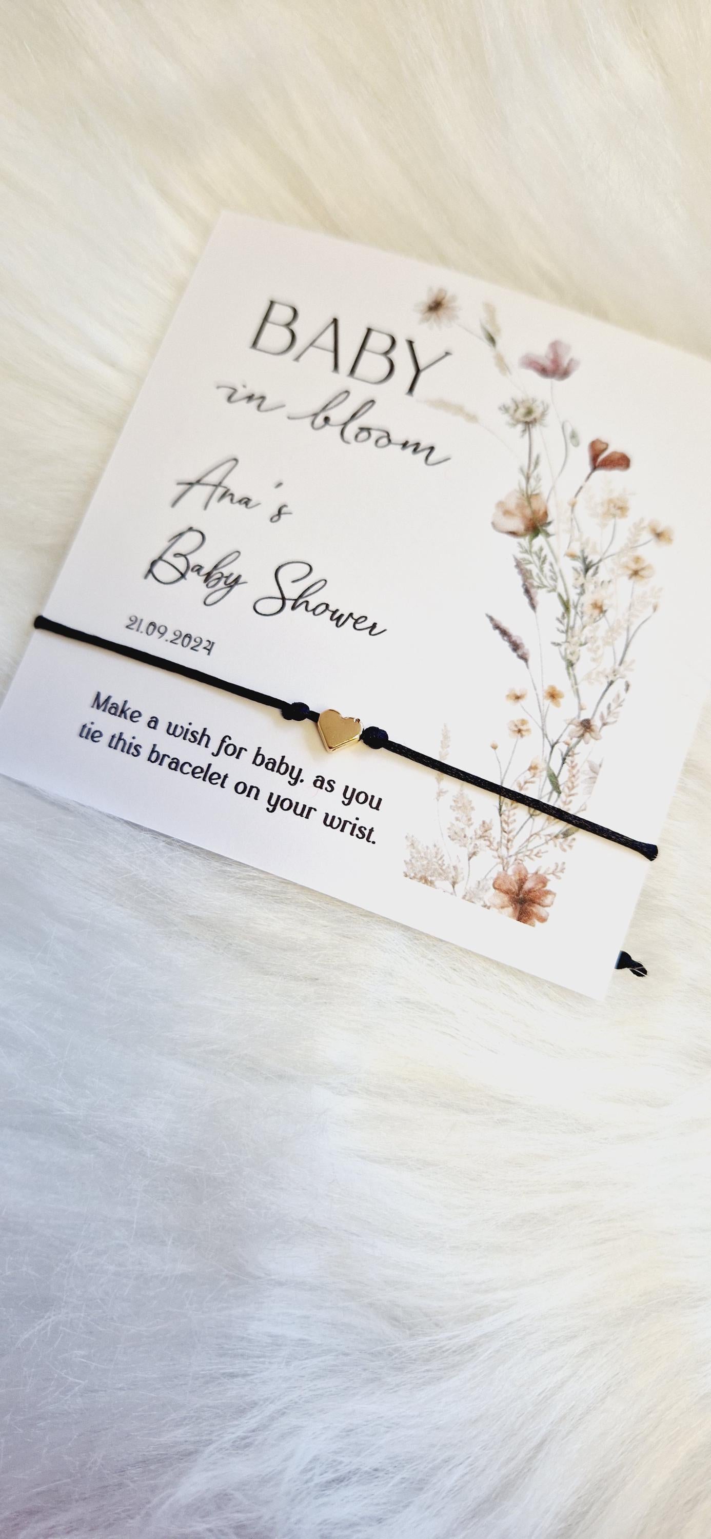 Baby in Bloom- Personalised Baby Shower Wish Bracelet, Mummy to Be, Charm String Bracelet, Personalised Gift -Celebrating Baby - Aqiqah -981