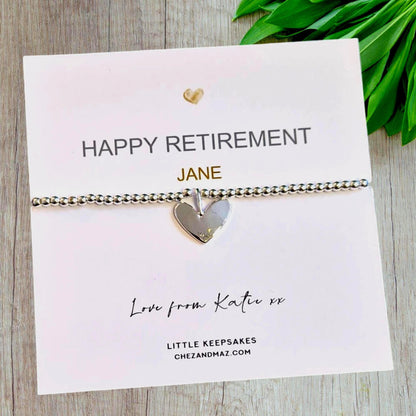 Personalised Retirement Bracelet  | Retiring | Happy Retirement  | Silver Plated Charm Bracelet Heart Charm mu77