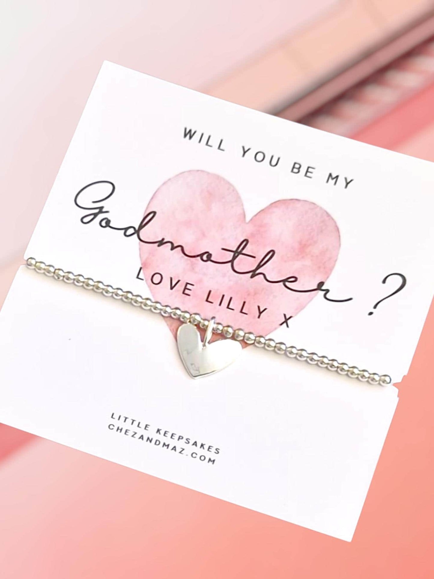 Will You Be My Godmother Bracelet – Silver Plated Heart Charm Bead Bracelet Gift