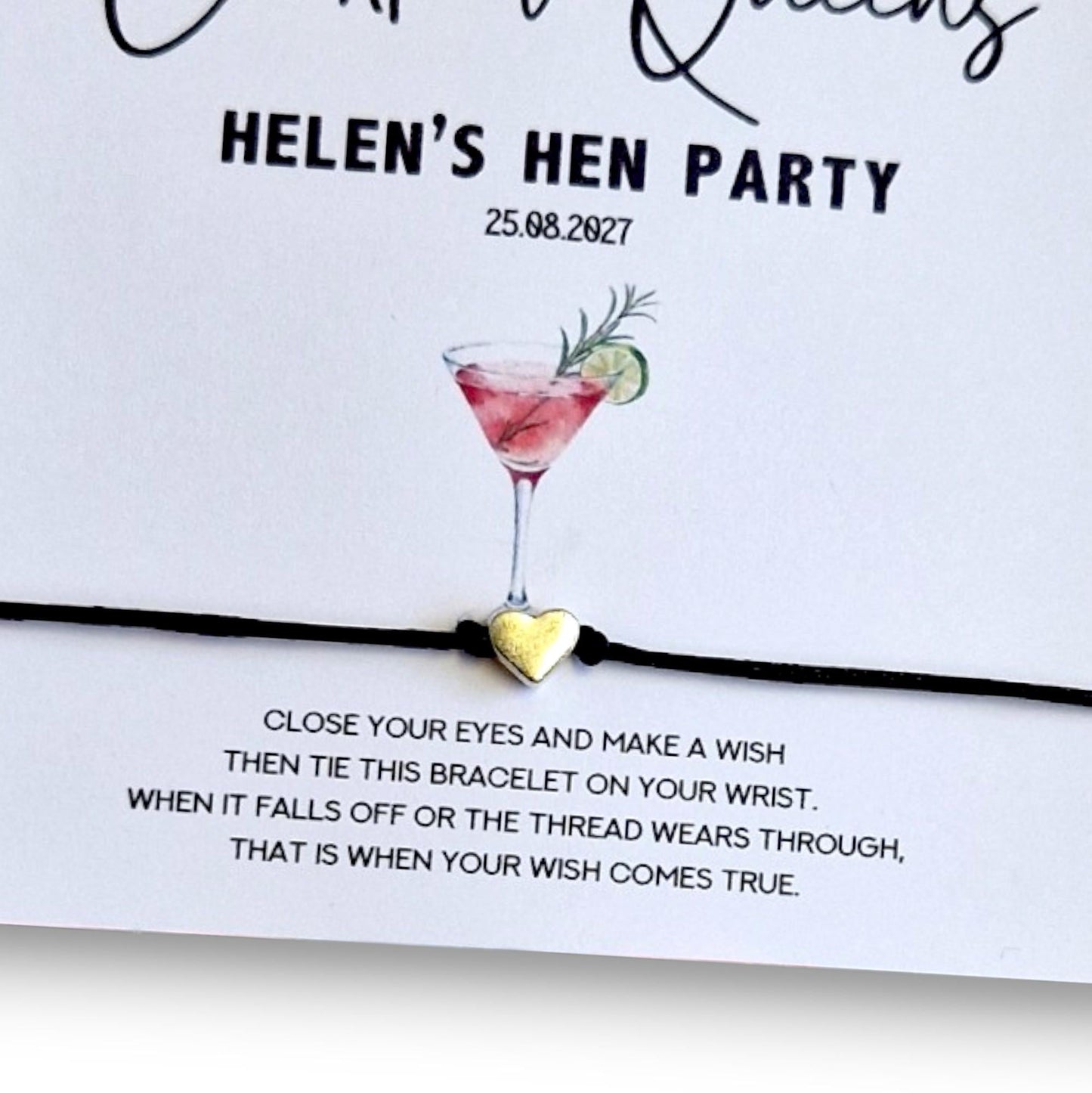 Personalized Cocktail Queens Wish Bracelet for Hen Party - Perfect Bachelorette Keepsake  Hen Weekend - Hen Do