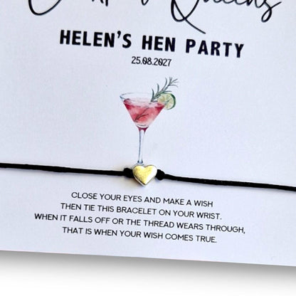 Personalized Cocktail Queens Wish Bracelet for Hen Party - Perfect Bachelorette Keepsake  Hen Weekend - Hen Do