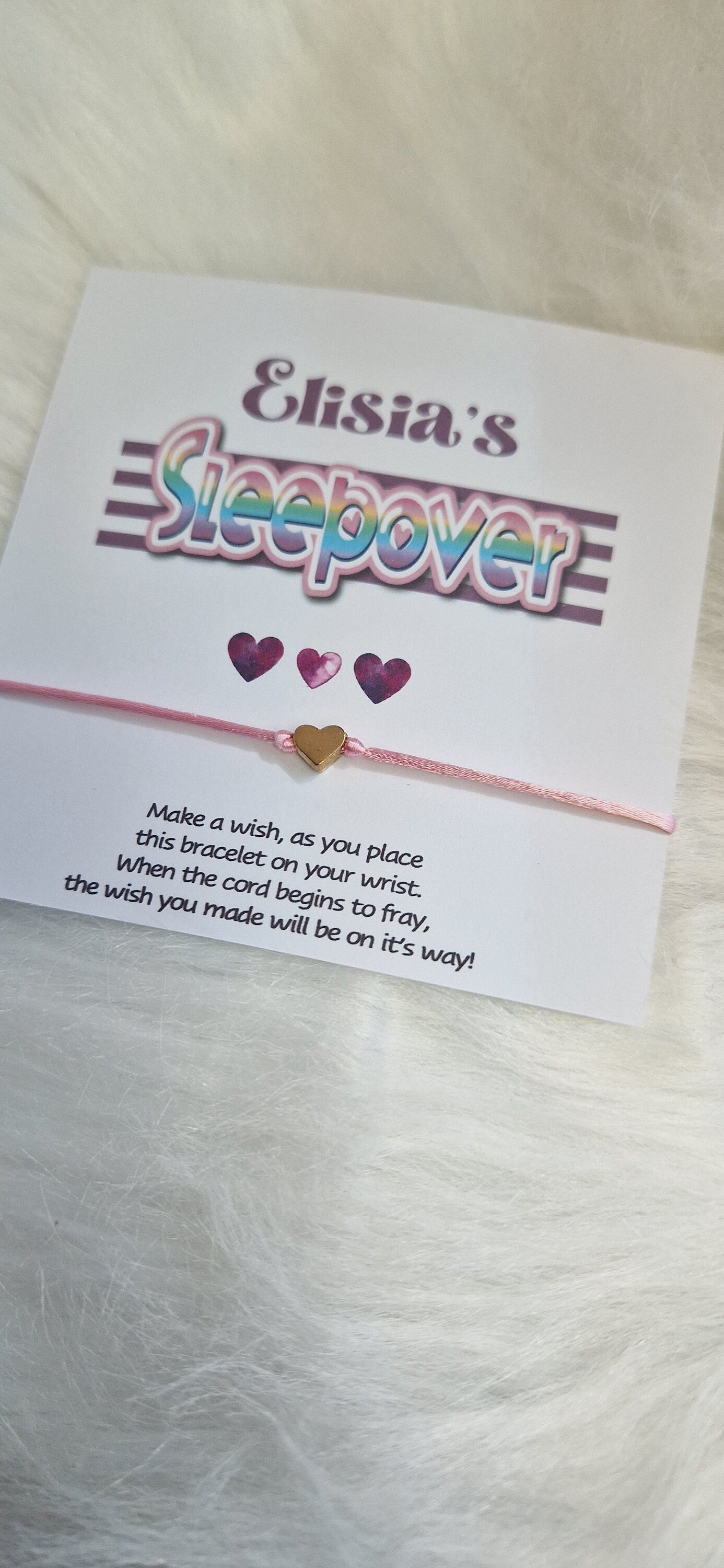 Sleepover Birthday - Sleepover Party - Wish String Charm Bracelet - Party bag filler - Personalised - Any age - Slumber Party Sv5