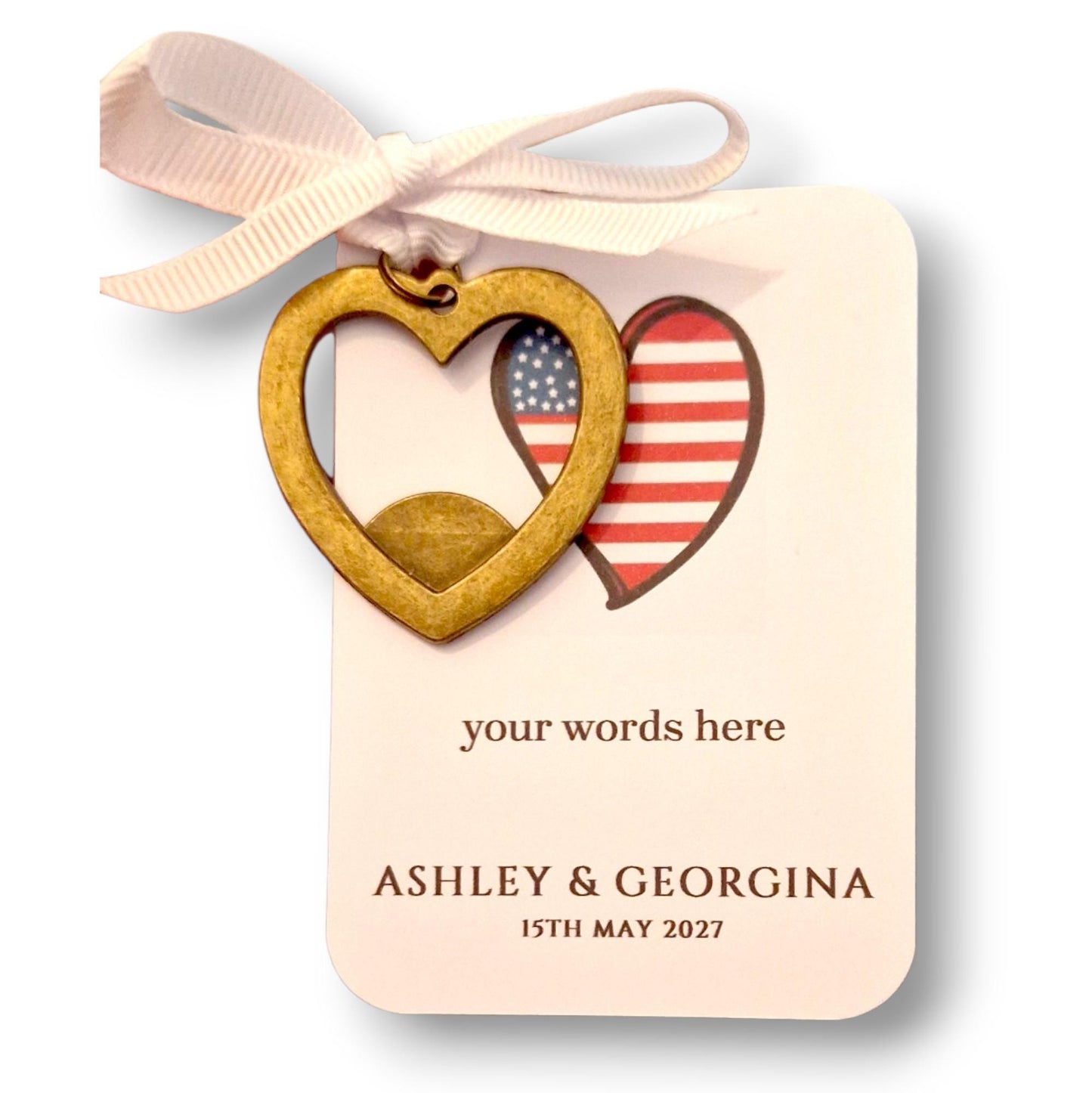 American Flag Heart Keyring Bottle Opener, USA Wedding Favour, Patriotic Party Favour, Heart Keychain Gift for Guests