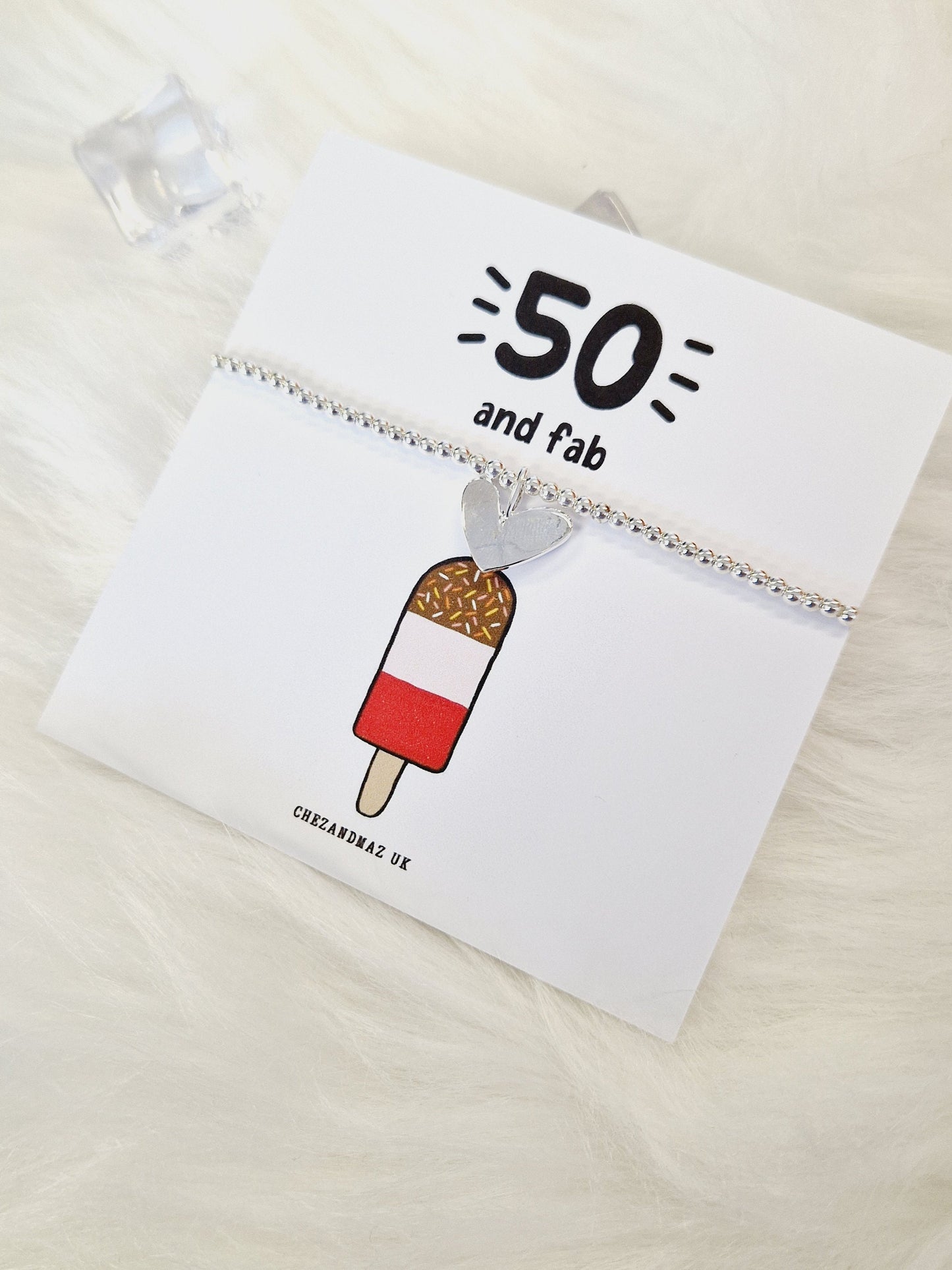 50th Birthday Charm Bracelet: Fifty and Fab Gift Heart Charm