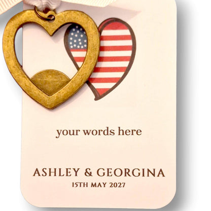 American Flag Heart Keyring Bottle Opener, USA Wedding Favour, Patriotic Party Favour, Heart Keychain Gift for Guests