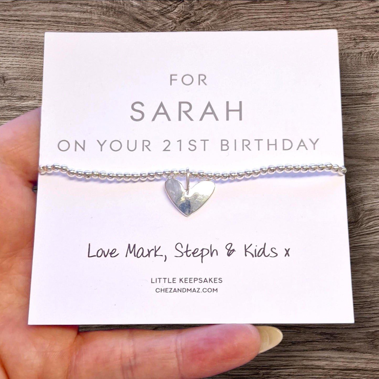 Personalised 21st Birthday Charm Bracelet: Silver Heart Keepsake, 21, twenty one, 21st gift