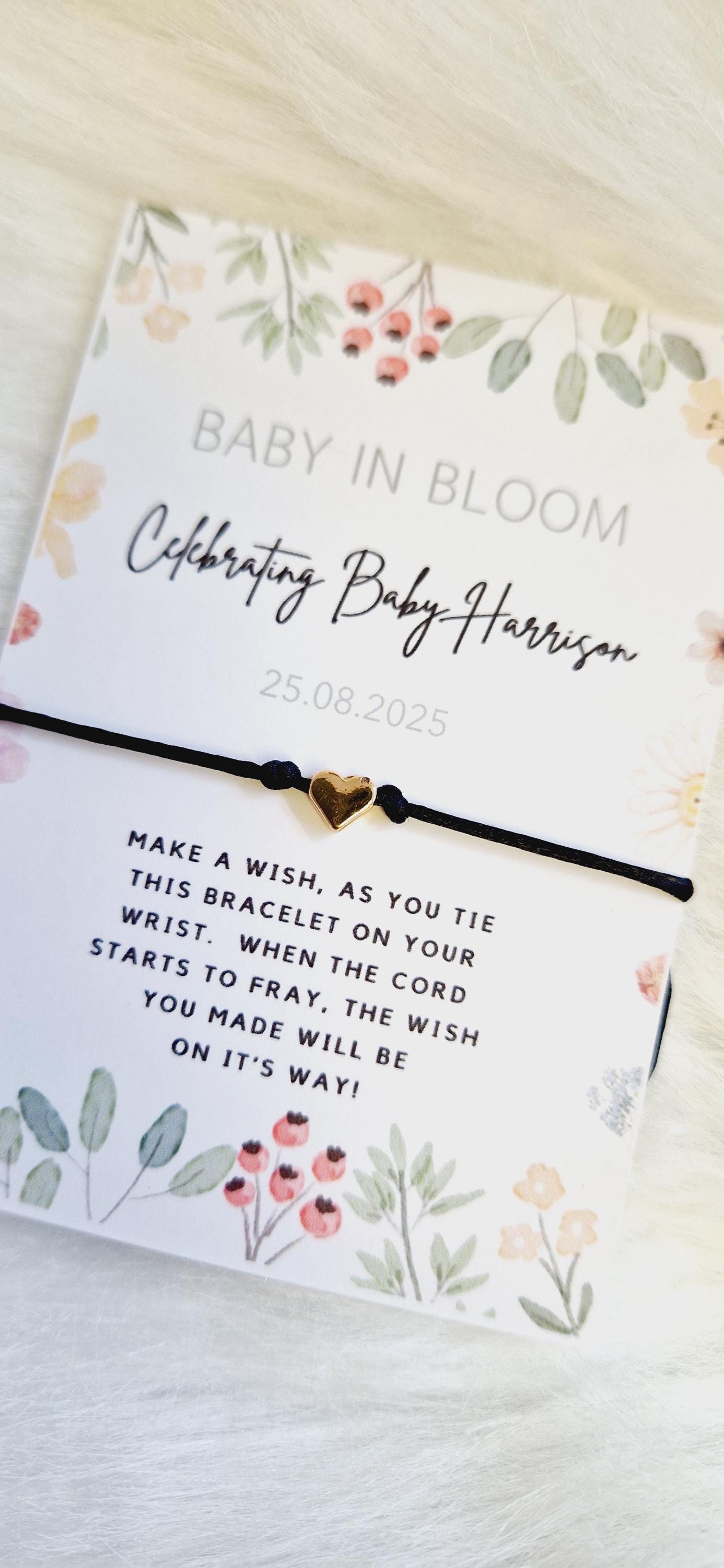 Baby in Bloom- Personalised Baby Shower Wish Bracelet, Mummy to Be, Charm String Bracelet, Personalised Gift -Celebrating Baby - Aqiqah -981