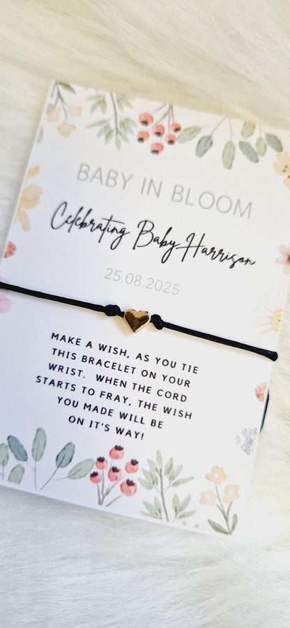 Baby in Bloom- Personalised Baby Shower Wish Bracelet, Mummy to Be, Charm String Bracelet, Personalised Gift -Celebrating Baby - Aqiqah -981