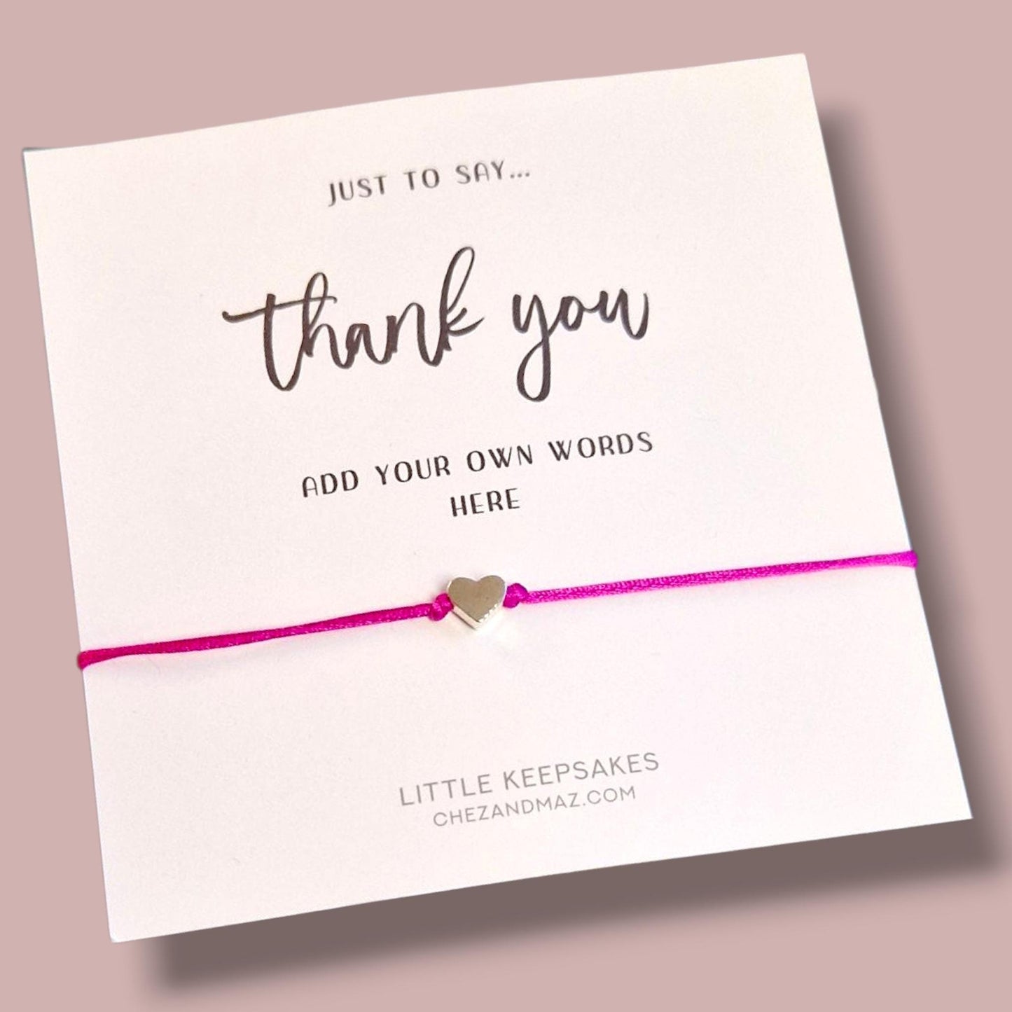 Thank You Wish Bracelet: Heart Charm, Friendship Gift I Personalised I Own words