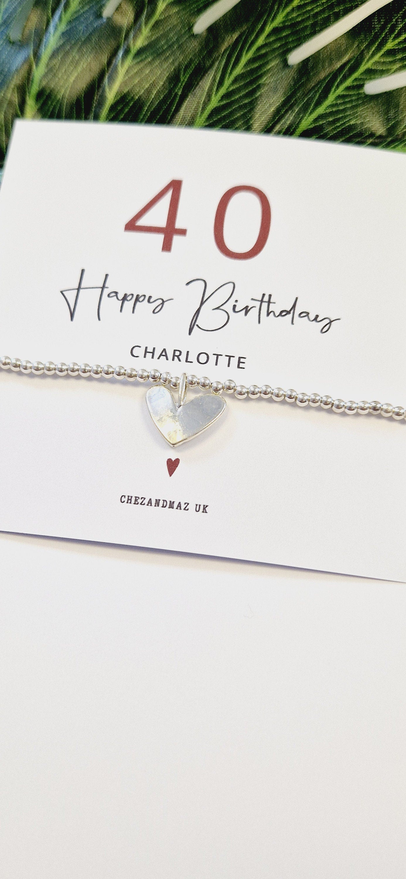 Personalized 40th Birthday Silver Plated Heart Charm Bracelet