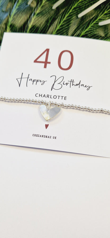 Personalized 40th Birthday Silver Plated Heart Charm Bracelet
