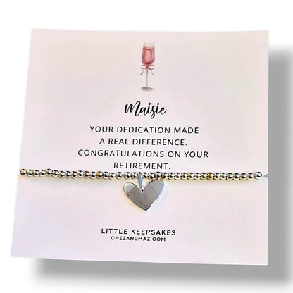 Retirement Bracelet: Silver Plated Heart Charm, Inspirational Gift - Leaving Gift - Retiring - New Chapter