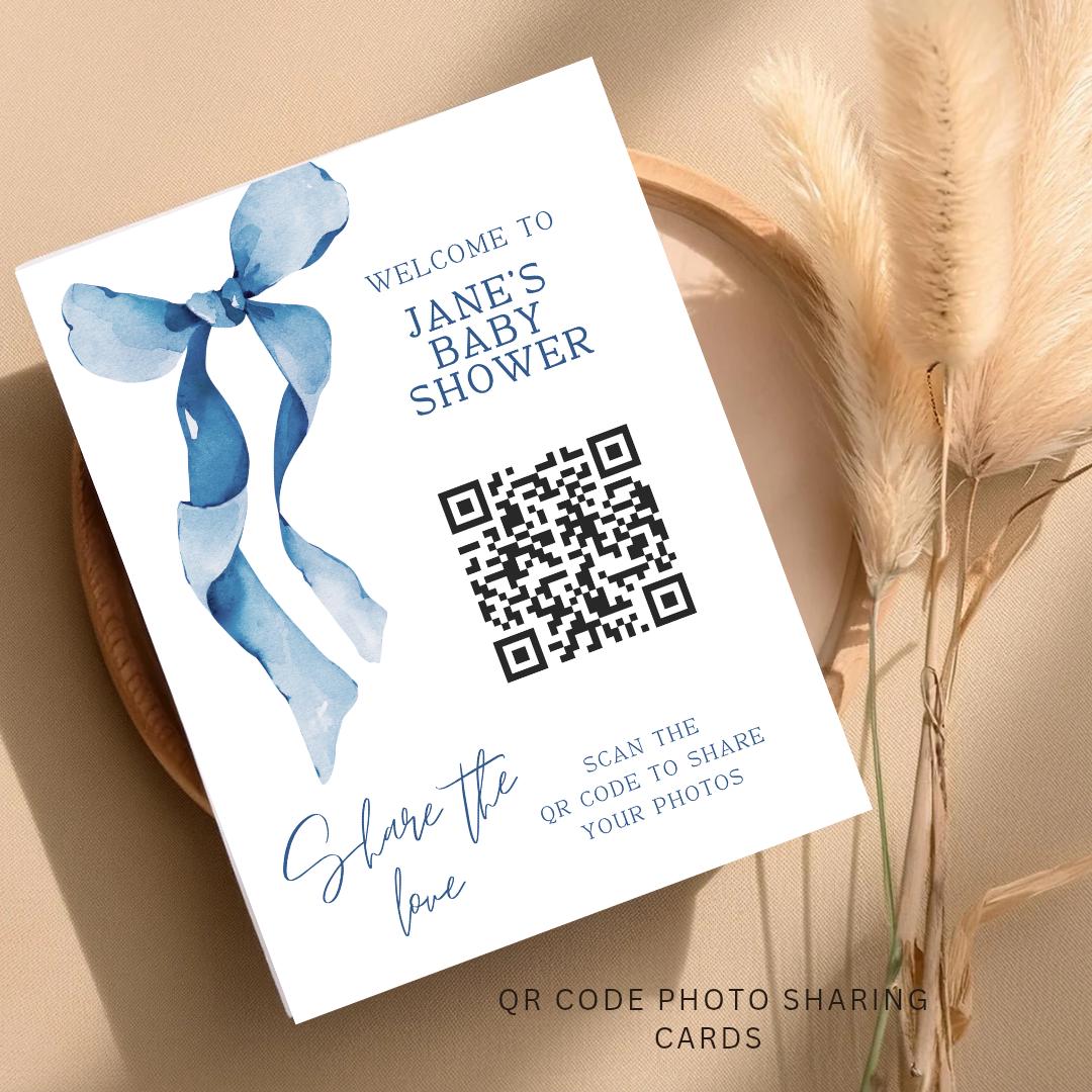 Baby shower QR Code Photo Sharing Cards: Personalised (7x10 cm A7 Size), smartphone photo sharing