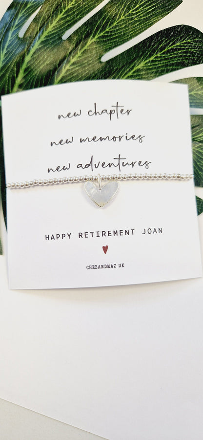 Personalised Retirement Bracelet  | Good Luck  I New Chapter I New Memories I New Adventures | Silver Plated Charm Bracelet  RT100