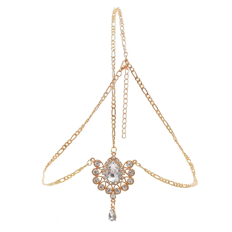 Gold Silver Color Rhinestone Bridal Forehead Head Chain Luxury Crystal Headpiece For Women Headbands Indian Wedding Hair Jewelry