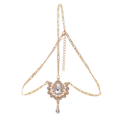 Gold Silver Color Rhinestone Bridal Forehead Head Chain Luxury Crystal Headpiece For Women Headbands Indian Wedding Hair Jewelry