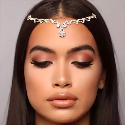 Bling Indian Shiny Pendant Forehead Chain Jewelry Tiara Headpiece Bridal Head Hair Wedding Crystal Headwear Accessories Gift
