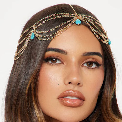 Boho Turquoise Multilayer Forehead Headpiece Wedding, Festival Hair Accessories