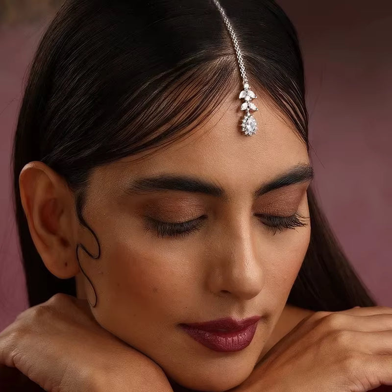 Fashion Indian Bridal Forehead Chain Headwear Wedding Accessories Elegant Headband Leaf Zircon Hair Chain Jewelry For Women