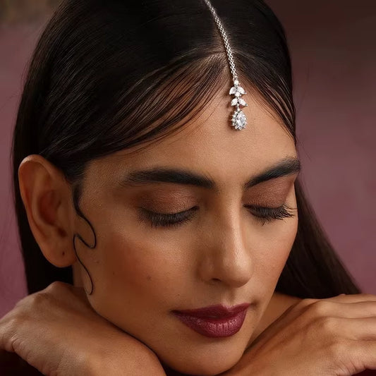 Fashion Indian Bridal Forehead Chain Headwear Wedding Accessories Elegant Headband Leaf Zircon Hair Chain Jewelry For Women