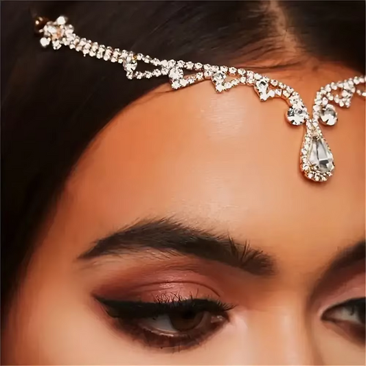 Bling Indian Shiny Pendant Forehead Chain Jewelry Tiara Headpiece Bridal Head Hair Wedding Crystal Headwear Accessories Gift